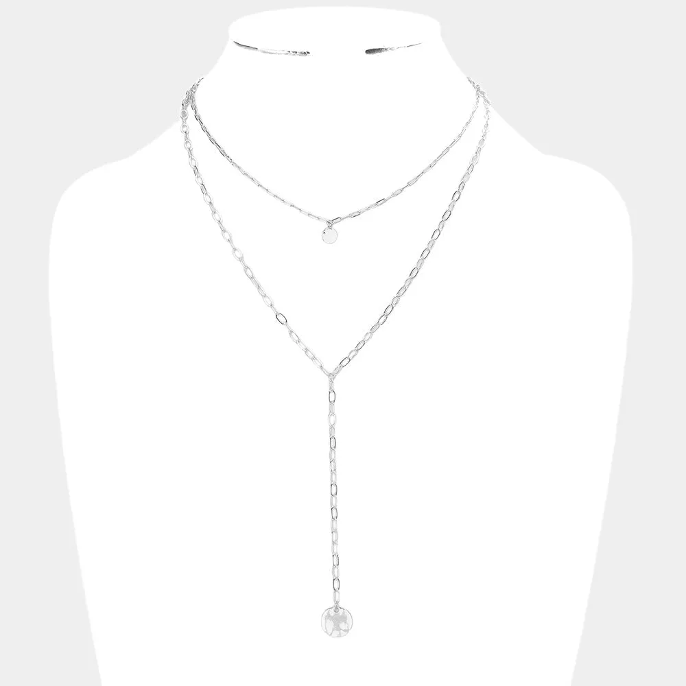iLLASPARKZ Crushed Metal Disc Pendant Double Layered Y Necklace