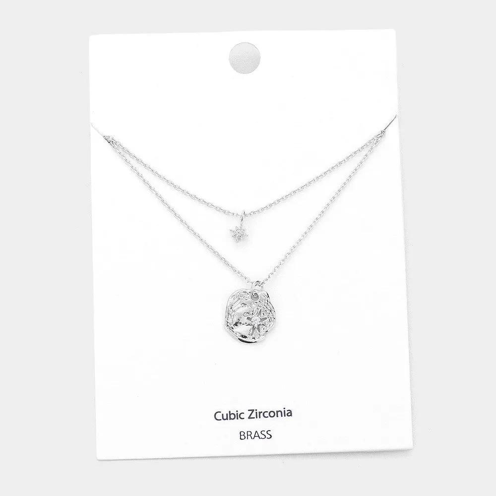 iLLASPARKZ CZ Embellished Brass Metal North Star Pendant Double Layered Necklace