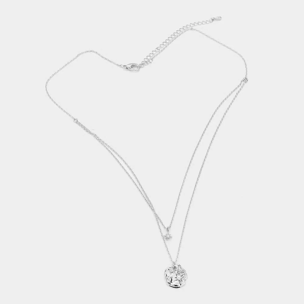 iLLASPARKZ CZ Embellished Brass Metal North Star Pendant Double Layered Necklace