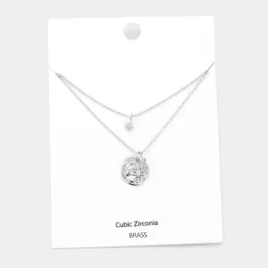iLLASPARKZ CZ Embellished Brass Metal North Star Pendant Double Layered Necklace