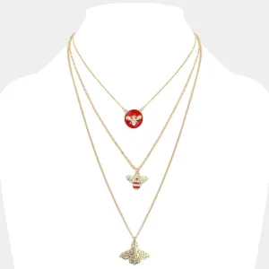 iLLASPARKZ Enamel Rhinestone Embellished Honey Bee Pendant Triple Layered Necklace