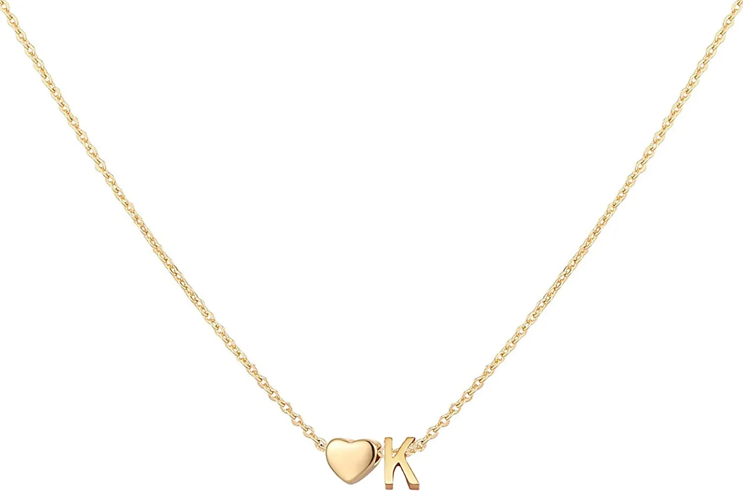 Initial Heart Necklace,18K Gold Plated Stainless Steel Tiny Heart Letter Necklace Personalized Monogram Name Necklace for Women Girls