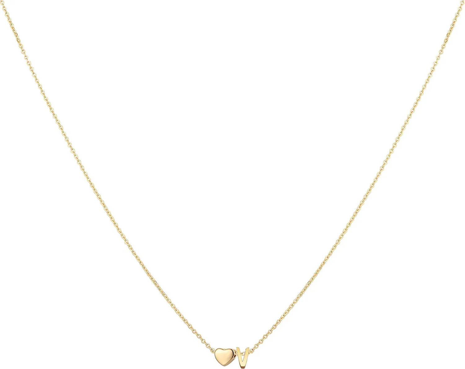 Initial Heart Necklace,18K Gold Plated Stainless Steel Tiny Heart Letter Necklace Personalized Monogram Name Necklace for Women Girls