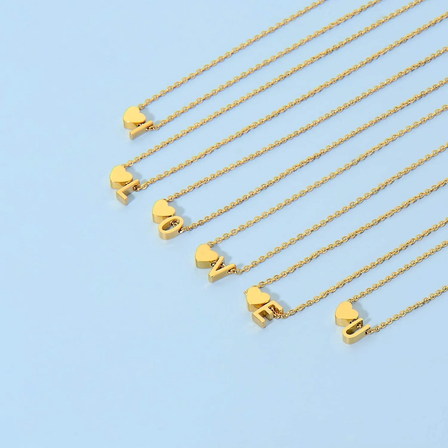 Initial Heart Necklace,18K Gold Plated Stainless Steel Tiny Heart Letter Necklace Personalized Monogram Name Necklace for Women Girls