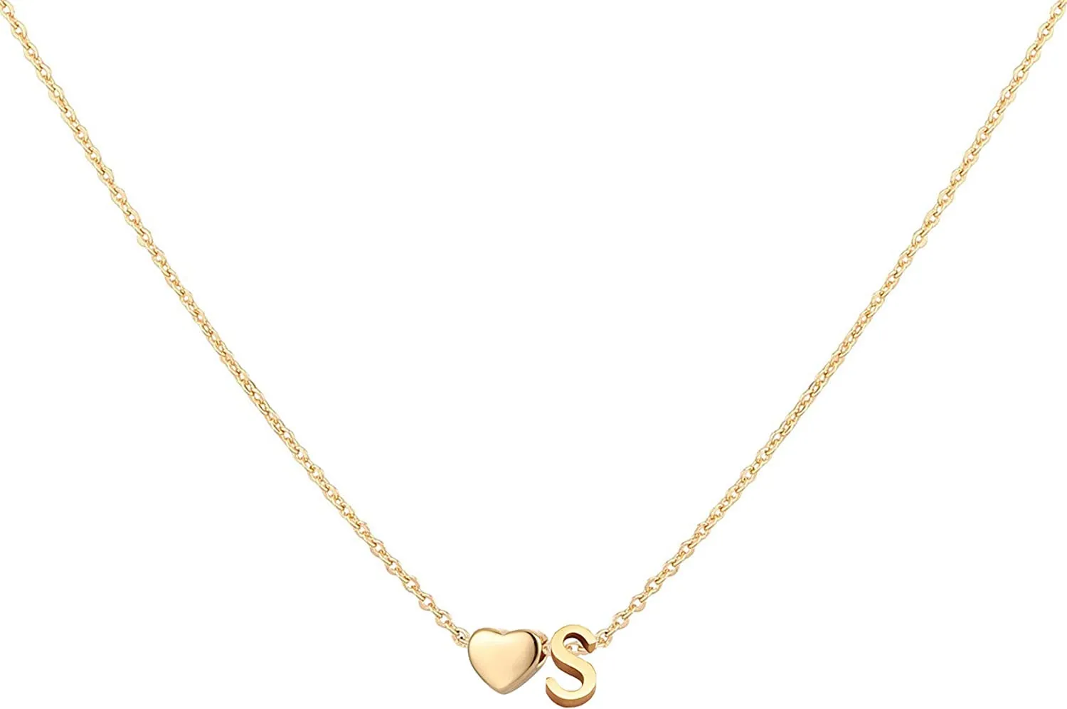 Initial Heart Necklace,18K Gold Plated Stainless Steel Tiny Heart Letter Necklace Personalized Monogram Name Necklace for Women Girls