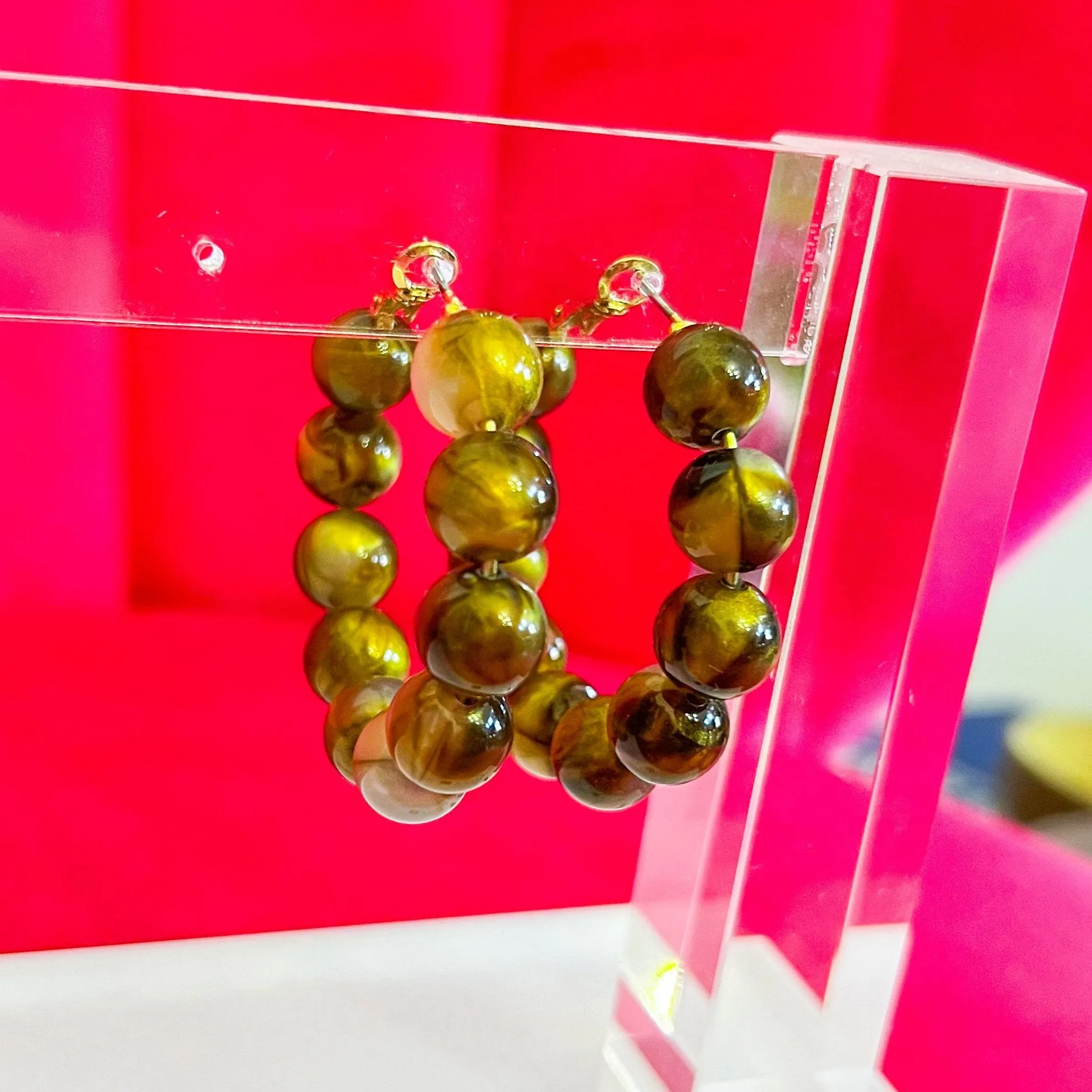 Kate Beaded Hoops - Brown