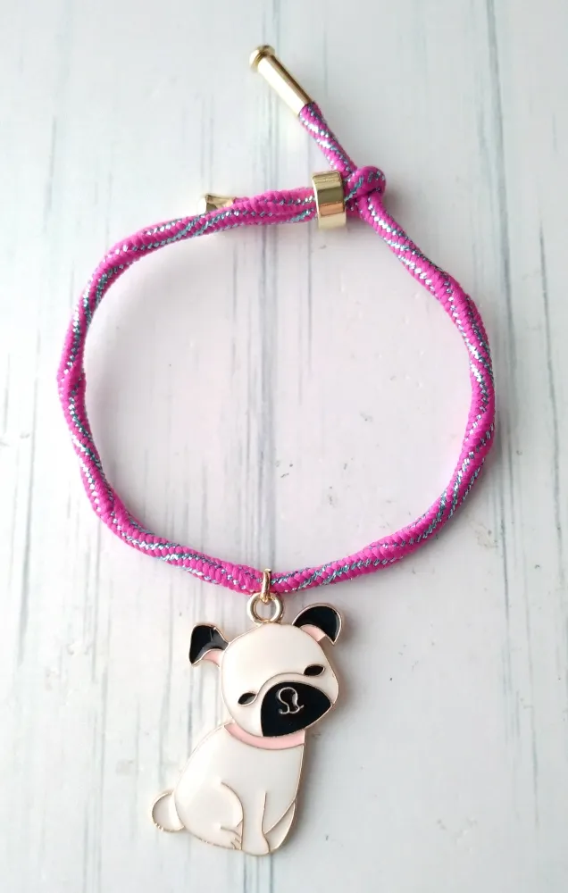 Kelly Enameled Bulldog Corded Slider Bracelet