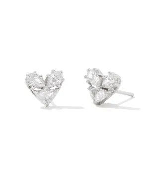 Kendra Scott Katy Heart Silver Stud Earrings in White Crystal