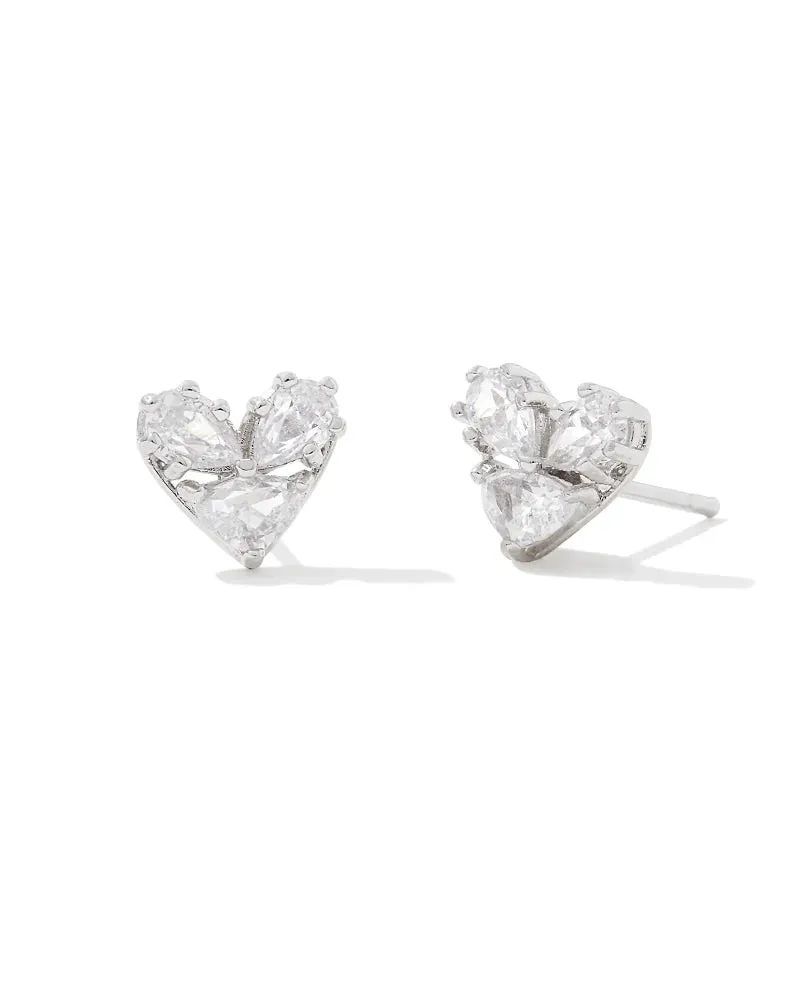 Kendra Scott Katy Heart Silver Stud Earrings in White Crystal