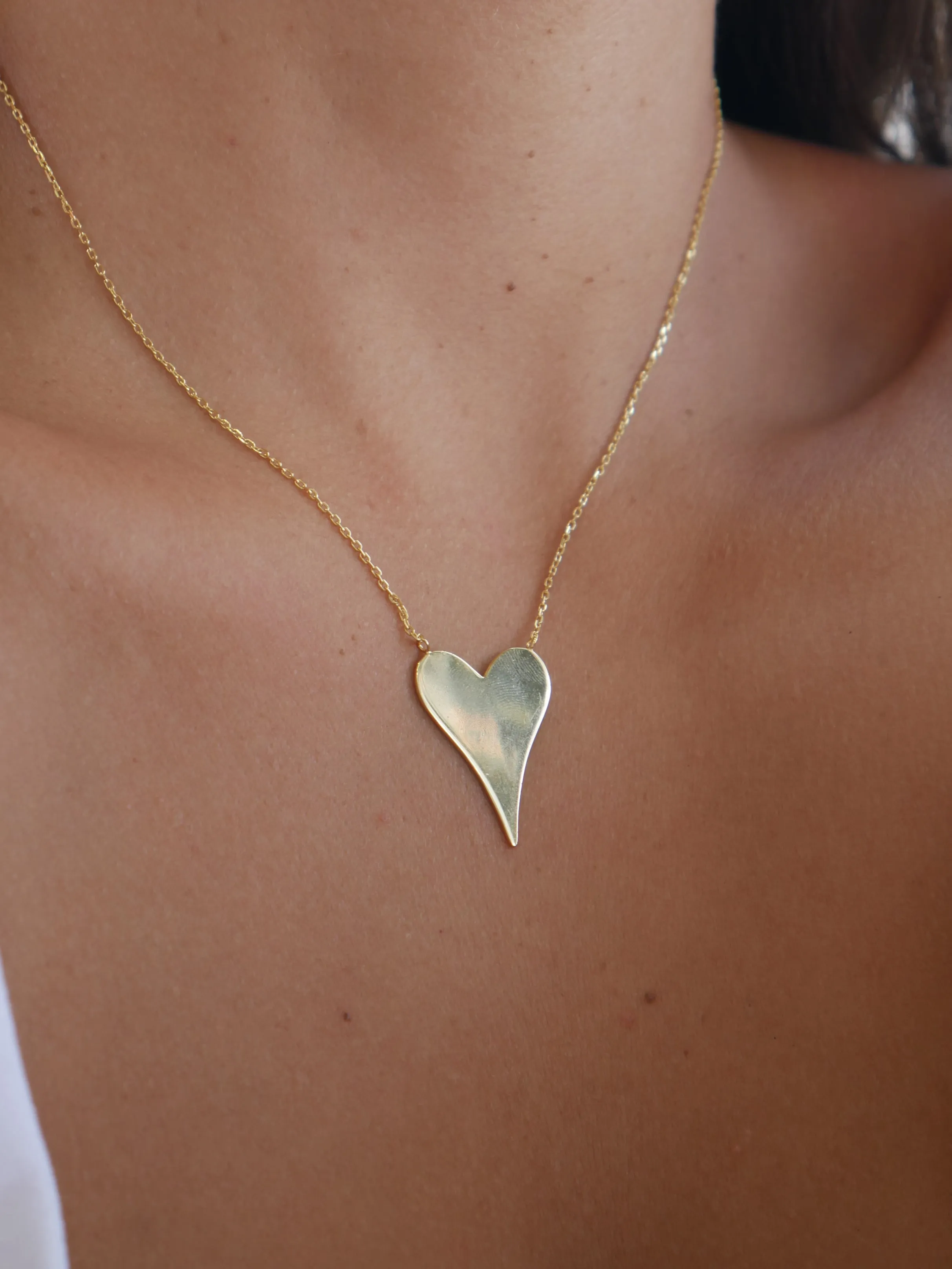 Large Heart Necklace, 14K Gold Plated Sterling Silver Necklace