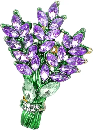 Lavender Flower Pin Brooch Rhinestone Lapel Pins Elegant Aesthetic Crystal Pins Jewelry Clip Decoration Badges Accessories for Clothes Jackets Coat Backpacks Christmas Valentine's Day Gift Wedding