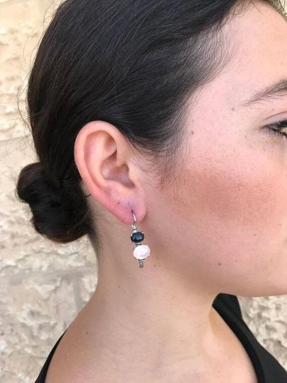 Long Pearl Earrings - Kyanite Earrings - Blue Vintage Earrings