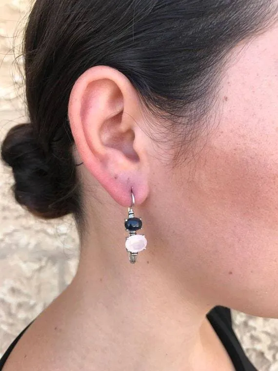 Long Pearl Earrings - Kyanite Earrings - Blue Vintage Earrings