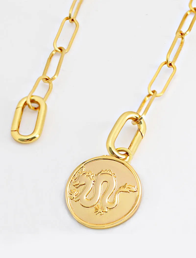 LUCKY DRAGON Charm Coin Pendant Necklace | Gender Neutral