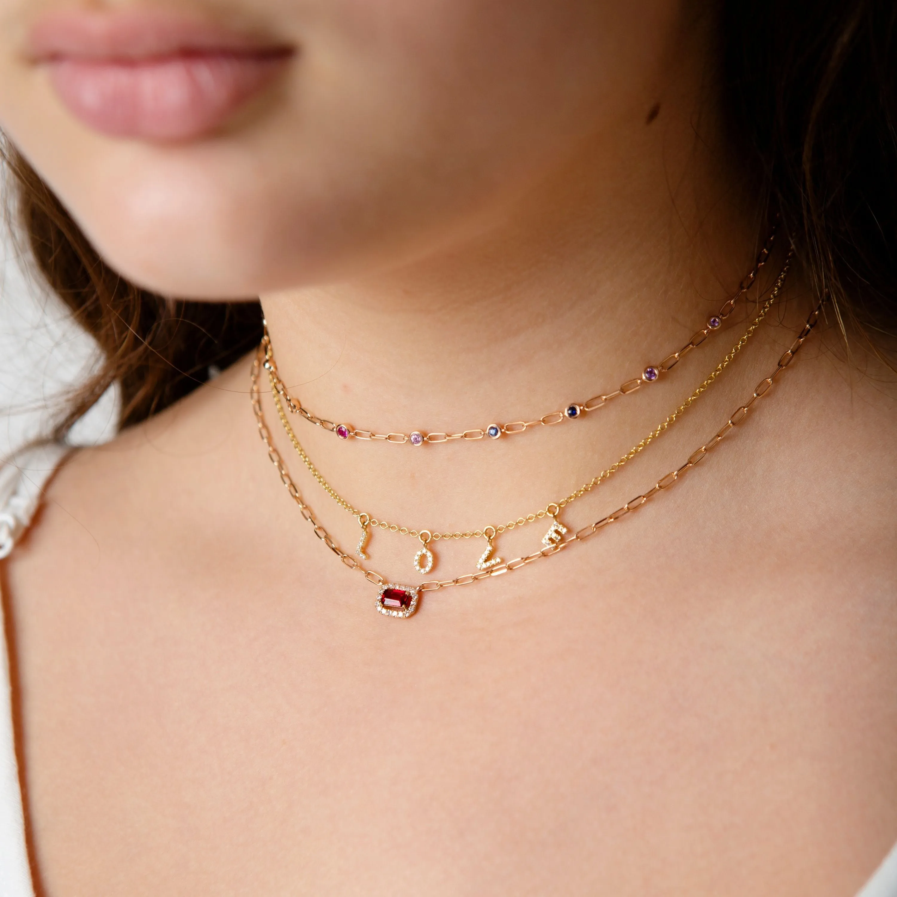 MINI ME DIAMOND & RUBY HALO DROP NECKLACE