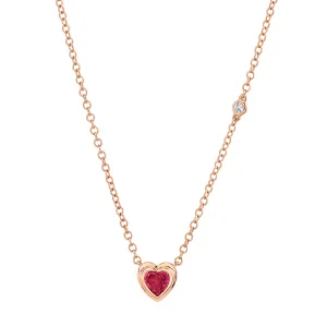 MINI ME RUBY BEZEL HEART NECKLACE