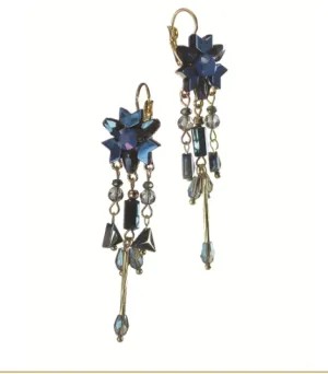 Mirror Flower Drop Cascade Earrings - Gold/Midnight Blue by Hot Tomato