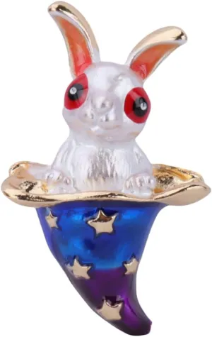 MLEPUS Cute Animals Rabbit Brooch Pin for Women Girls Unisex Gold Plated Enamel Vintage Hat Magic Bunny Brooch Lapel Pin Easter Holiday Party Jewelry Gift