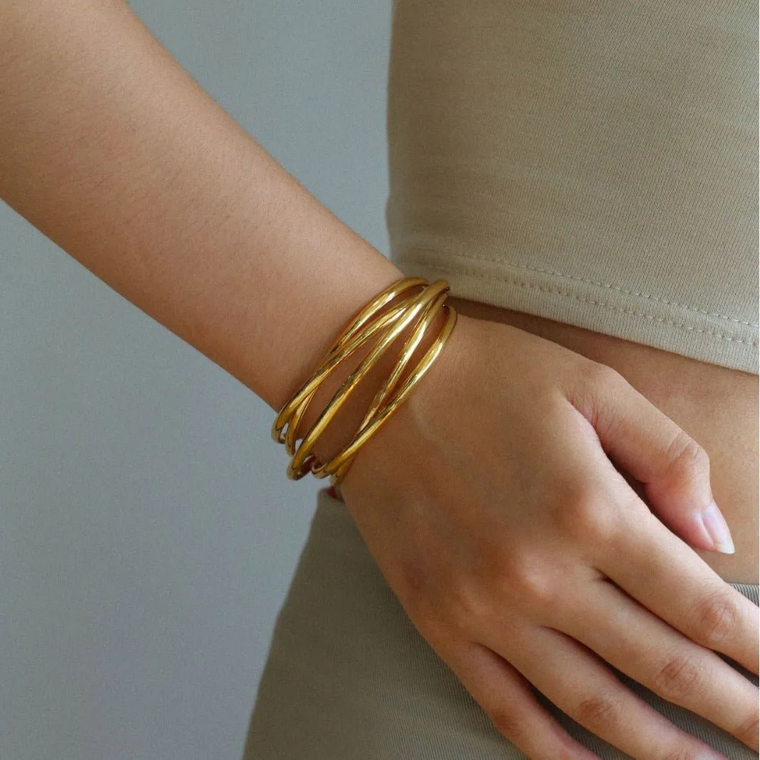 Multi-Layer Geometric Line Metal Bangles Bracelet