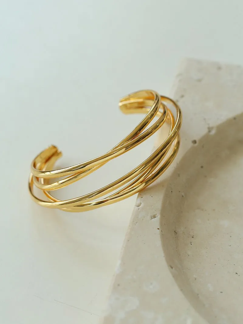 Multi-Layer Geometric Line Metal Bangles Bracelet