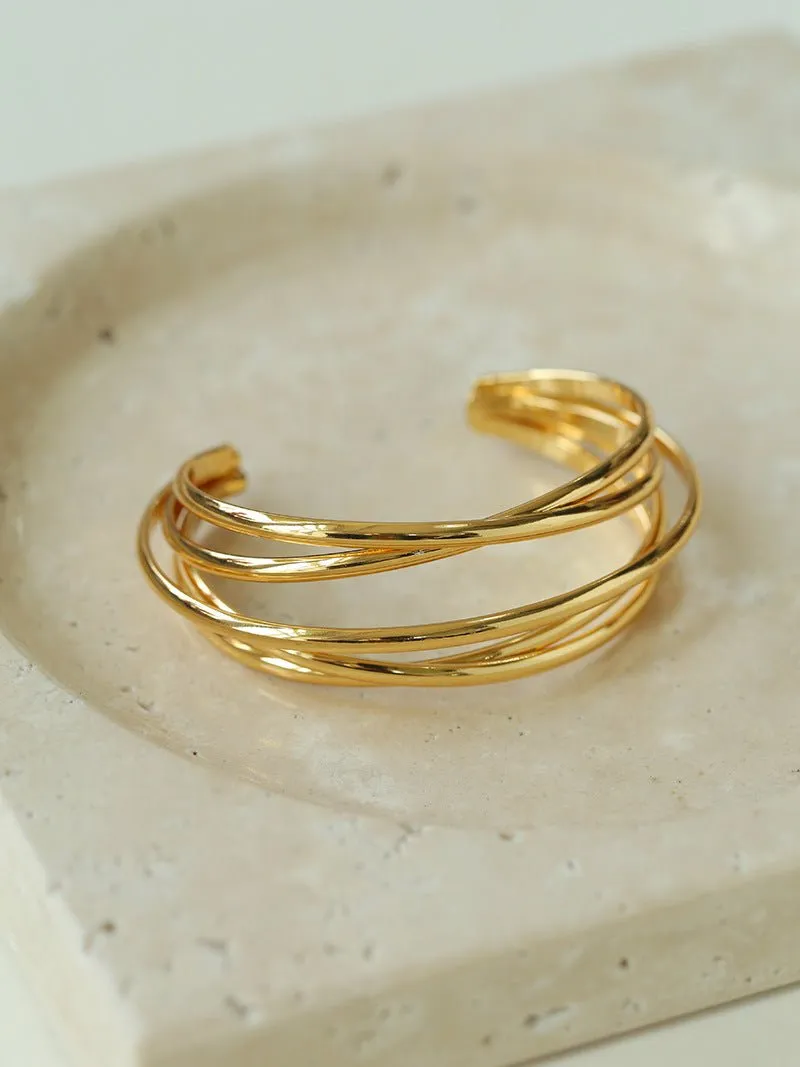 Multi-Layer Geometric Line Metal Bangles Bracelet