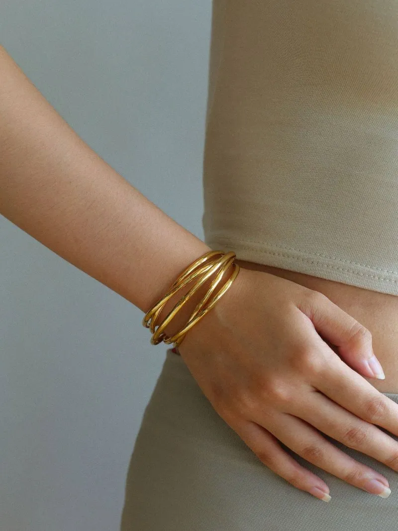 Multi-Layer Geometric Line Metal Bangles Bracelet