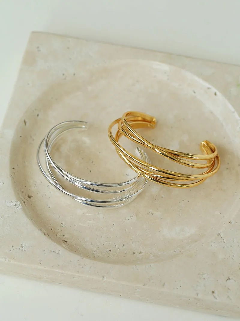 Multi-Layer Geometric Line Metal Bangles Bracelet