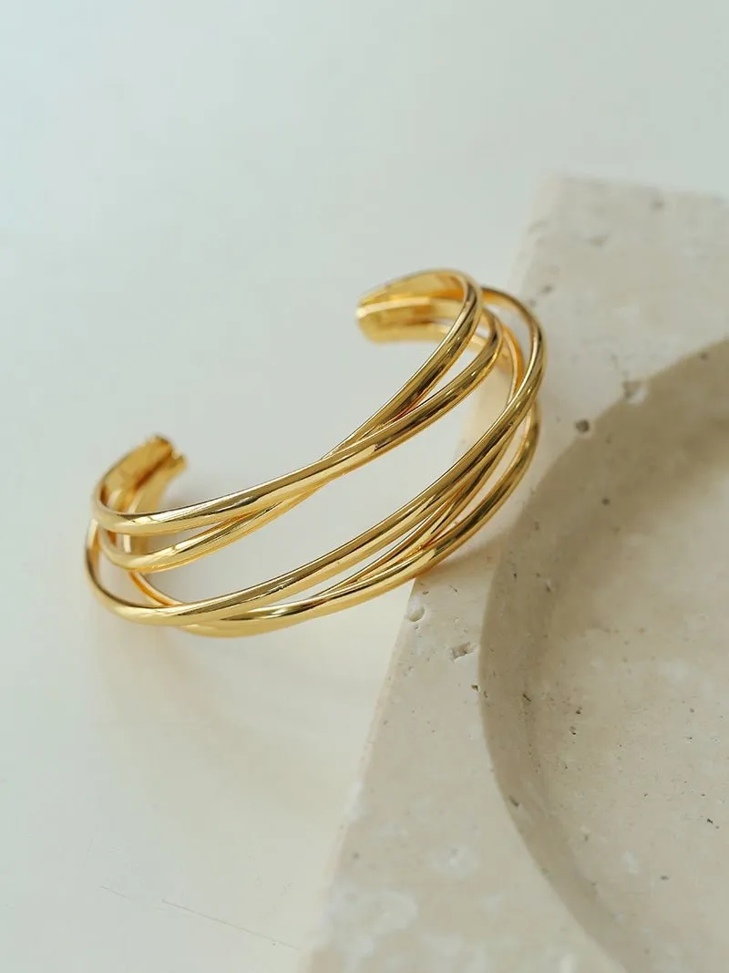 Multi-Layer Geometric Line Metal Bangles Bracelet