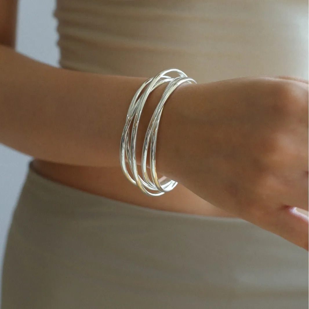Multi-Layer Geometric Line Metal Bangles Bracelet