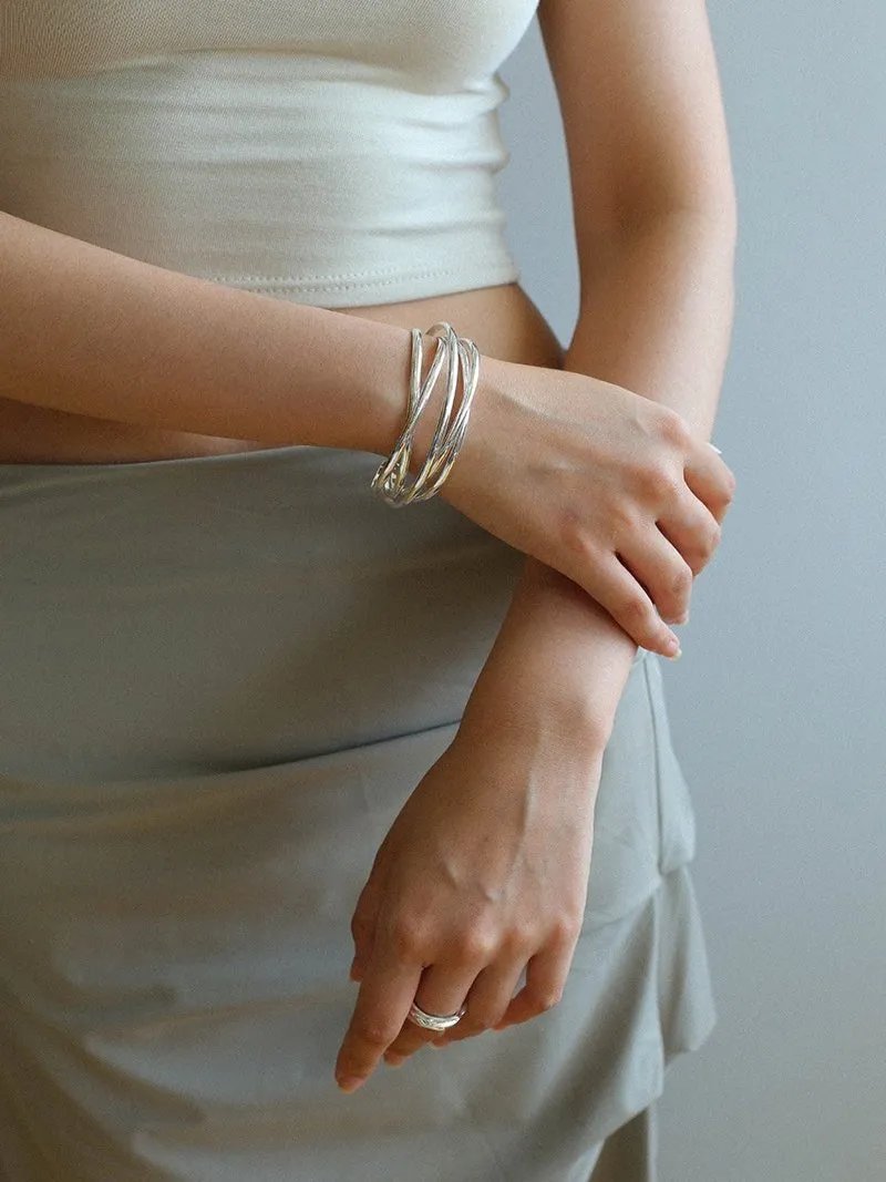 Multi-Layer Geometric Line Metal Bangles Bracelet