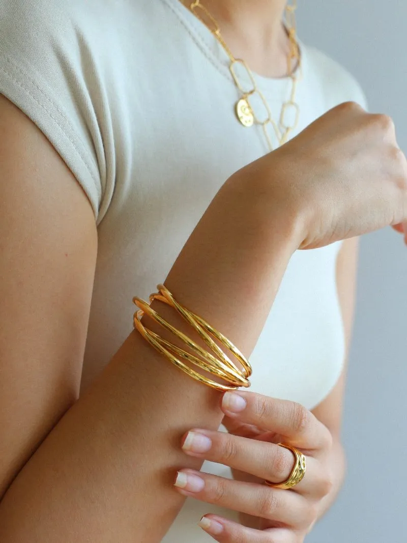 Multi-Layer Geometric Line Metal Bangles Bracelet