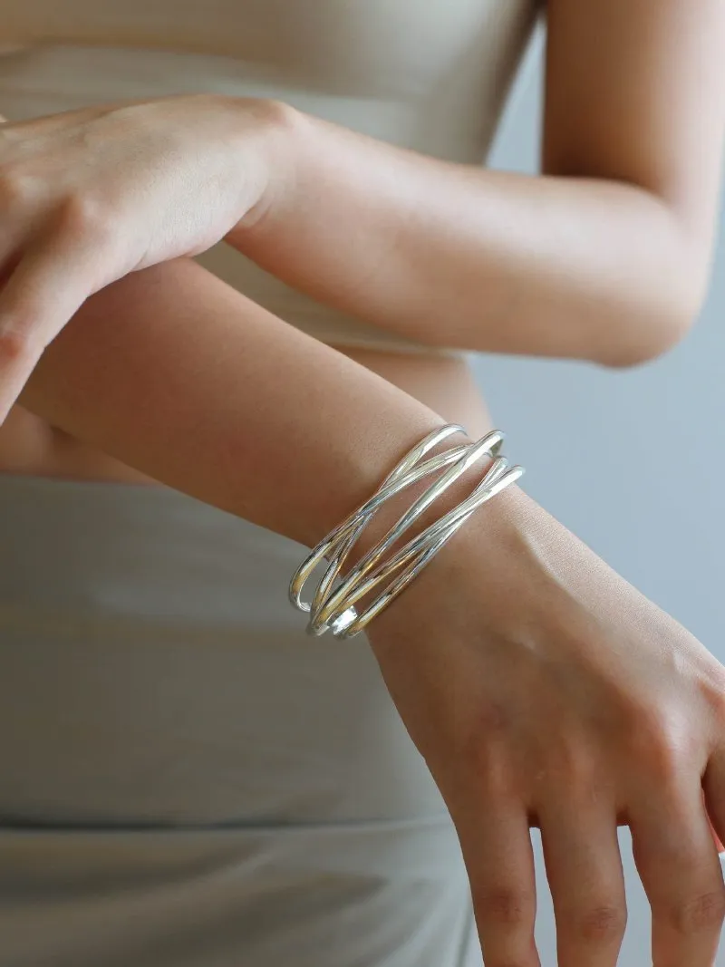 Multi-Layer Geometric Line Metal Bangles Bracelet
