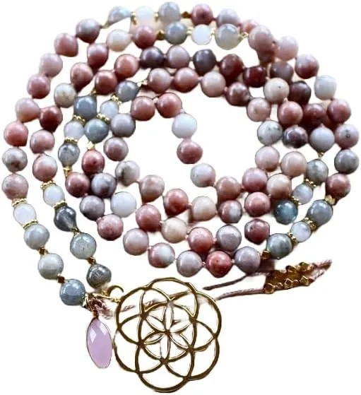 Natural Jasper, Labradorite, Moonstone 8mm 108 Mala Beads, Spiritual, Meditation Beads, Reiki, Japa Mala, Buddhist Prayer Beads, Yoga Bracelet, healing beads LKMALA-RRGU-2926