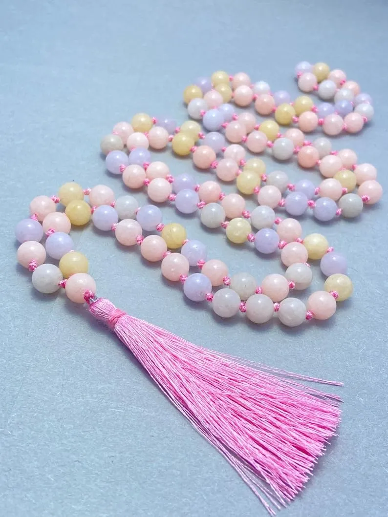 Natural Multi Morganite 8mm 108 Mala Beads, Spiritual, Meditation Beads, Reiki, Japa Mala, Buddhist Prayer Beads, Yoga Bracelet, healing beads LKMALA-RRGU-3592