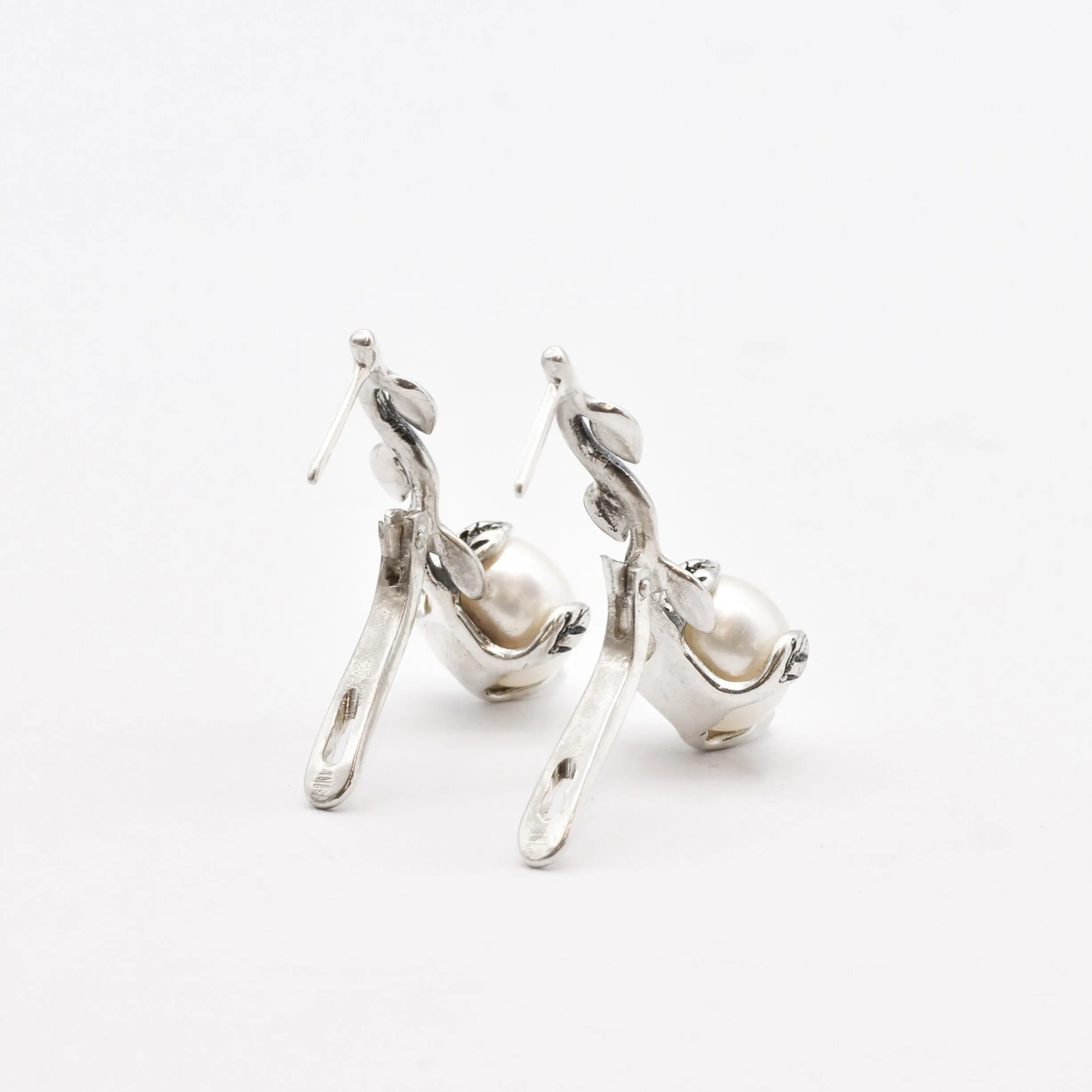 Natural Pearl Earrings - Long Leaf Earrings - White Bridal Earrings