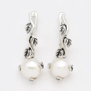 Natural Pearl Earrings - Long Leaf Earrings - White Bridal Earrings