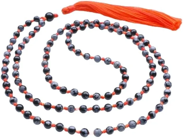 Natural Snowflake obsidian 4mm 108 Mala Beads, Spiritual, Meditation Beads, Reiki, Japa Mala, Buddhist Prayer Beads, Yoga Bracelet, healing beads LKMALA-RRGU-3522