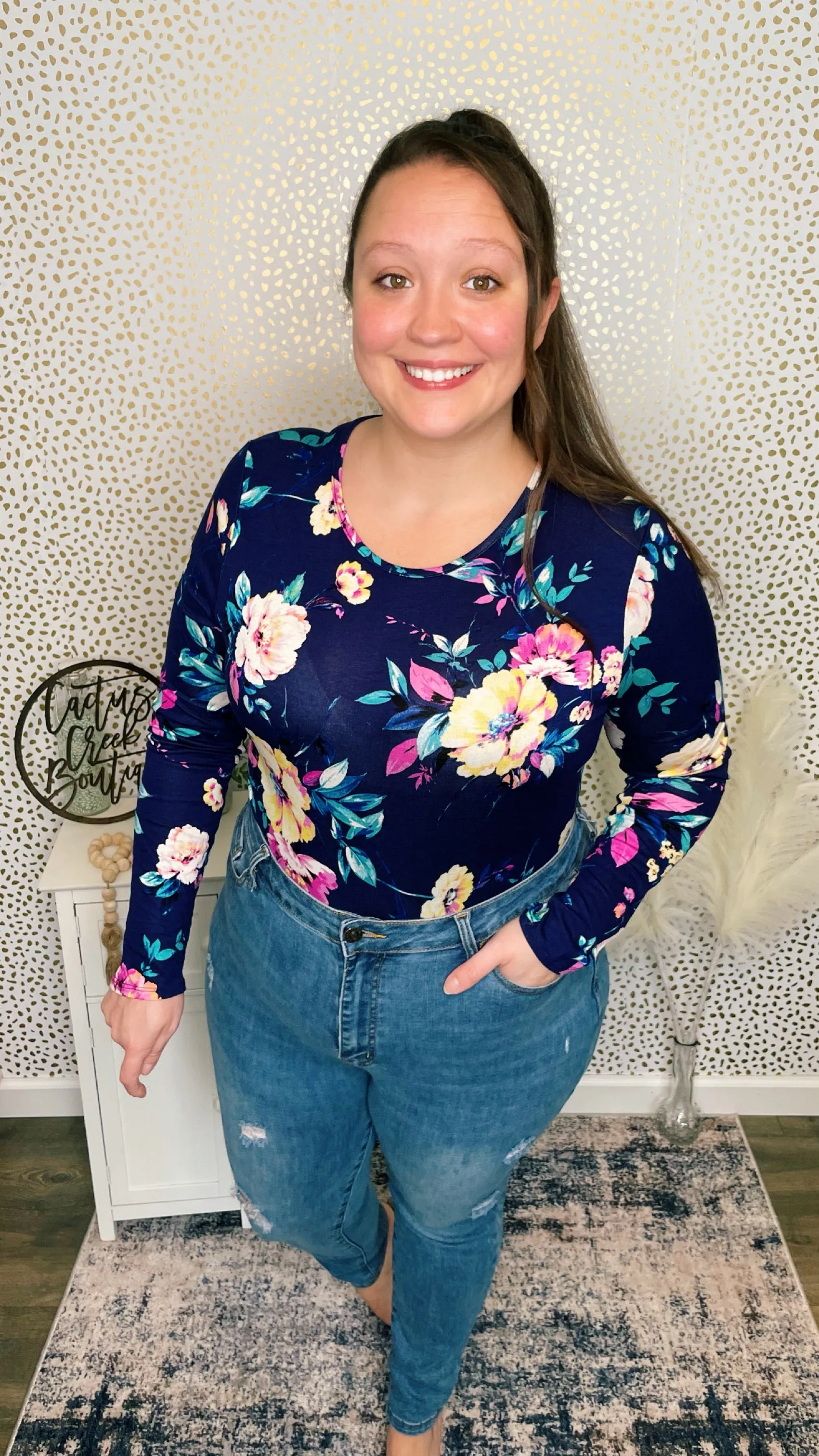 Navy Floral Bodysuit
