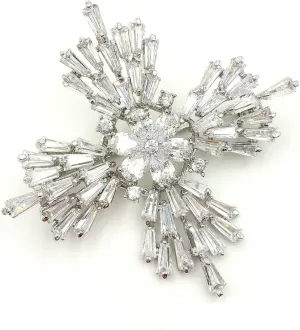 Old European Stylish Baguette Cut Stones Clear Cross Brooches Pins Silver Tone