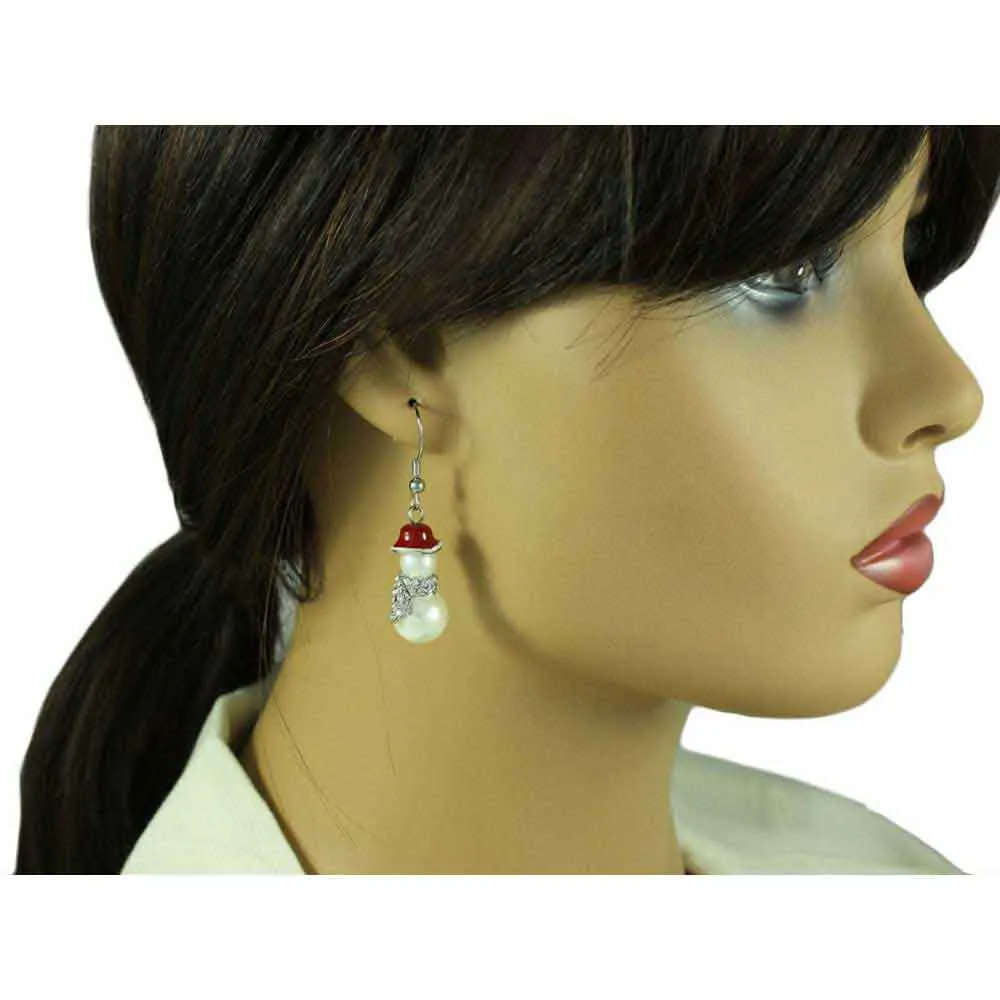 Pearl Snowman Earring with Crystal Scarf - XE106