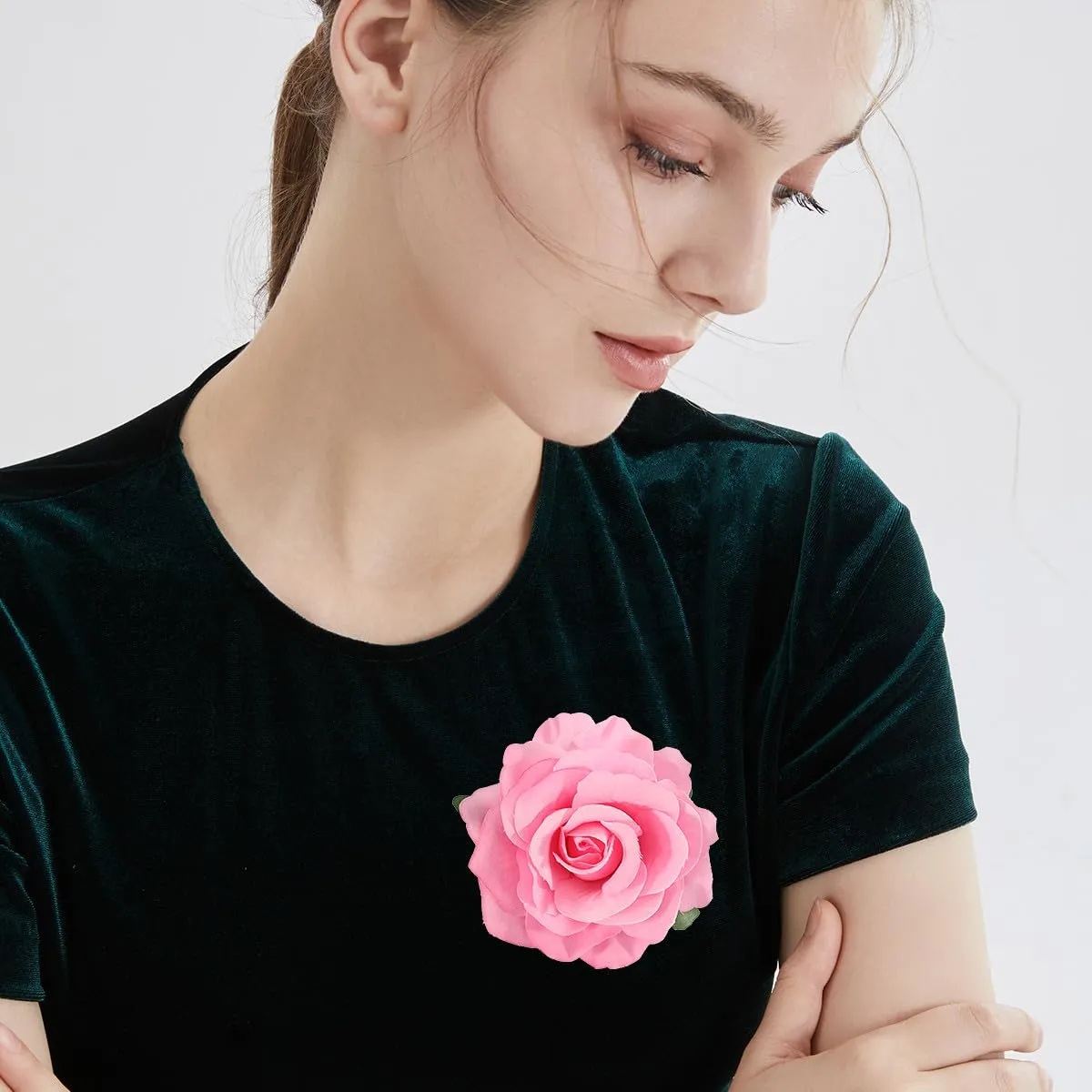 Pink Rose Brooches Flower Hair Clips for Women | Brooches and Pins | Hair Accessories | Valentines Hair Clips, Wedding Hair Accessories for Women | Lapel Pin
