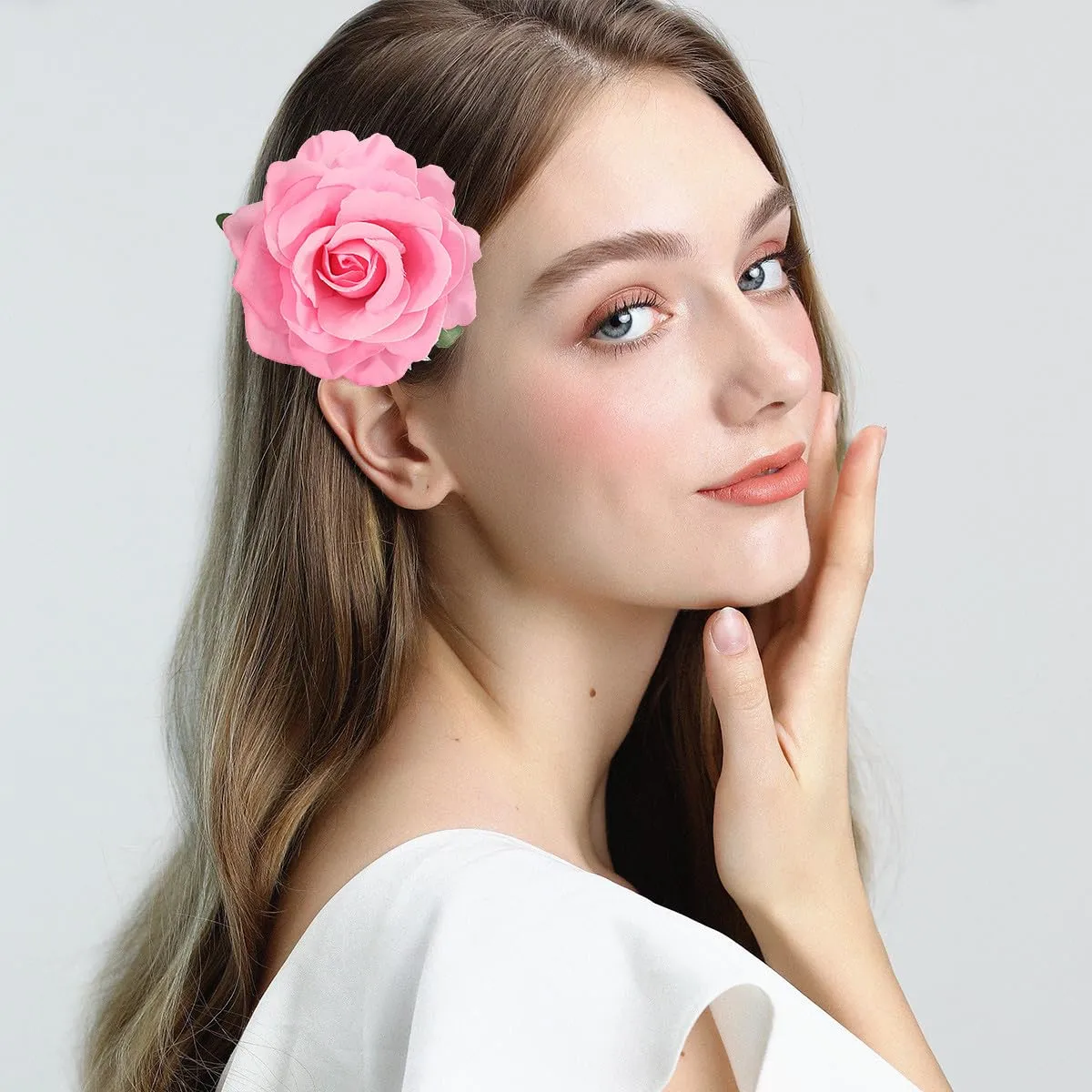 Pink Rose Brooches Flower Hair Clips for Women | Brooches and Pins | Hair Accessories | Valentines Hair Clips, Wedding Hair Accessories for Women | Lapel Pin