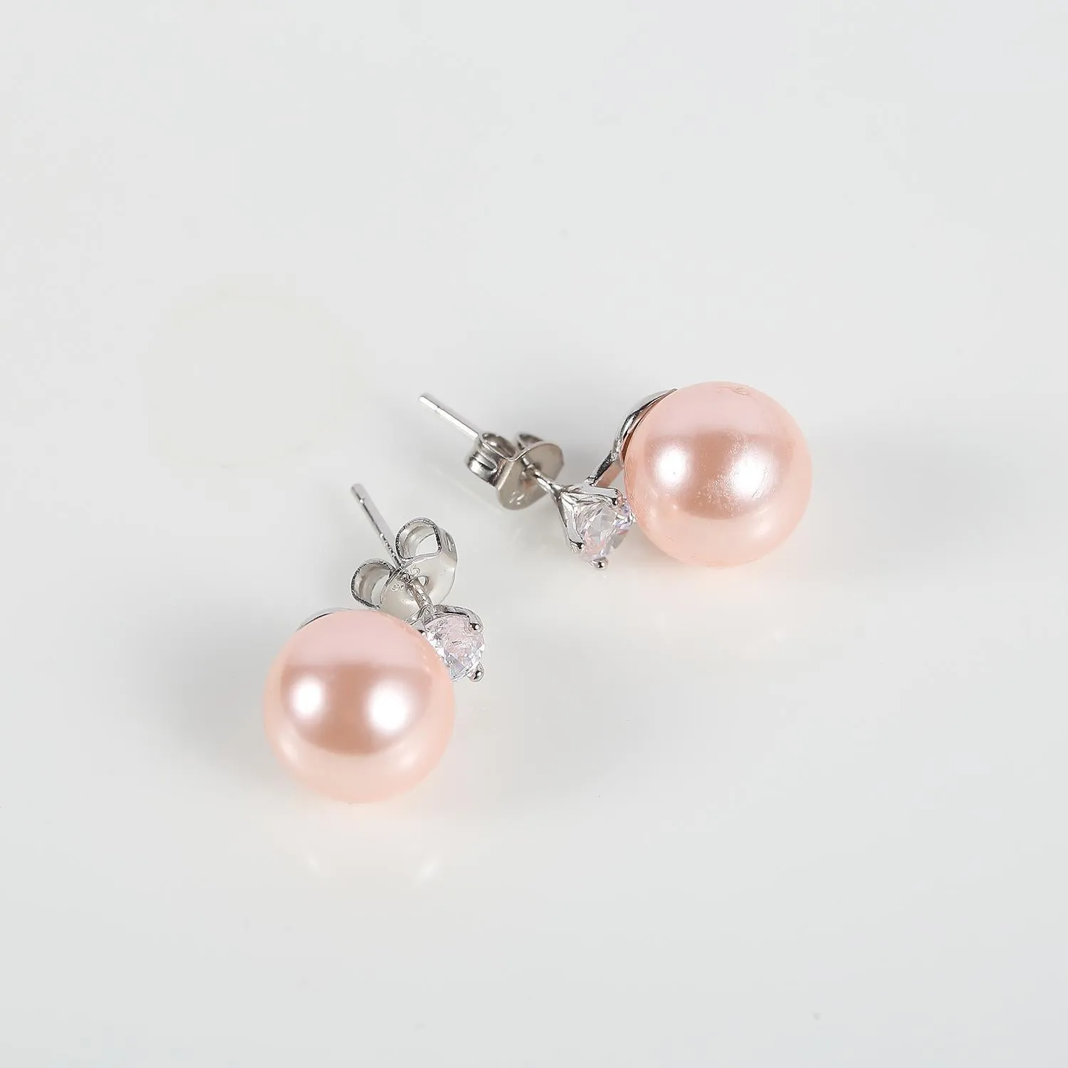 Pink/Silver Stud Pearl Earrings PSE004