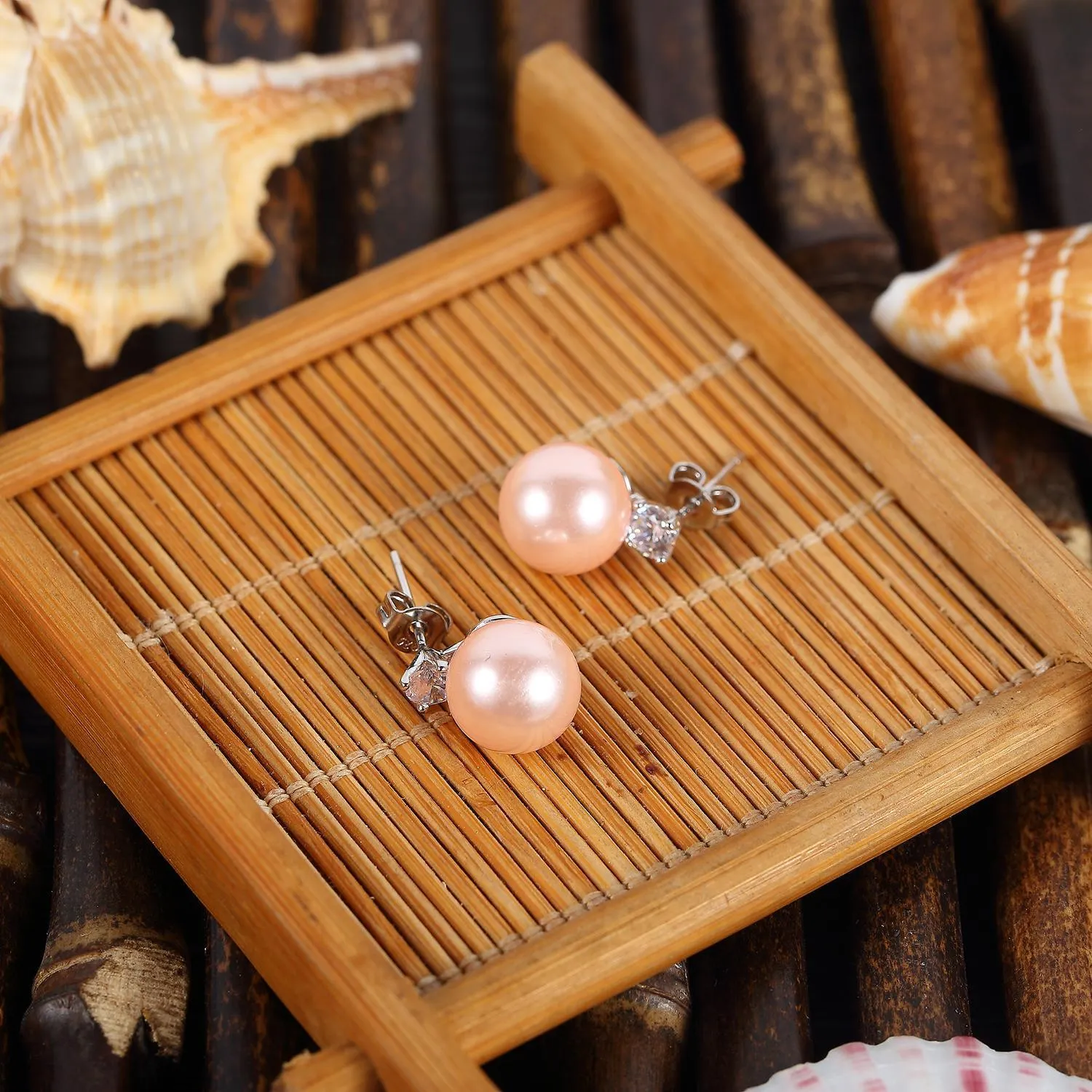 Pink/Silver Stud Pearl Earrings PSE004