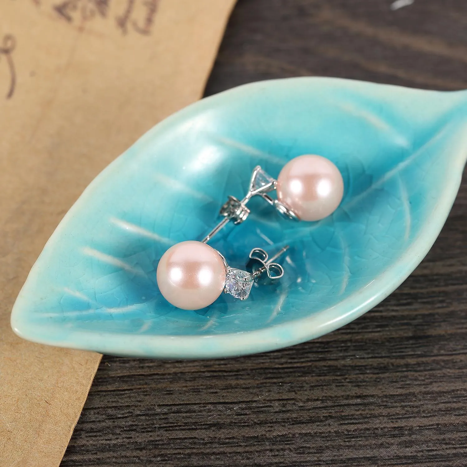 Pink/Silver Stud Pearl Earrings PSE004