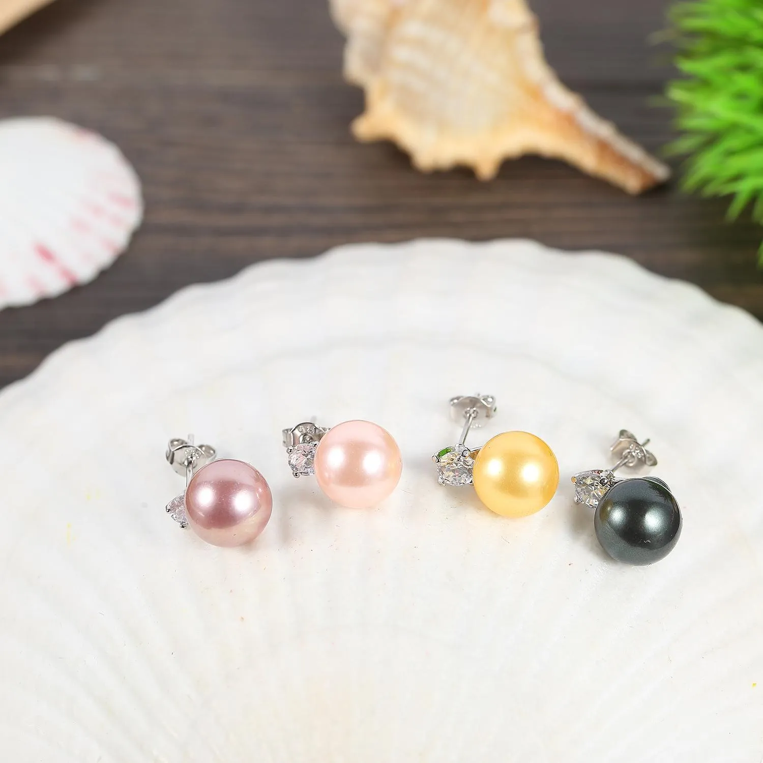 Pink/Silver Stud Pearl Earrings PSE004