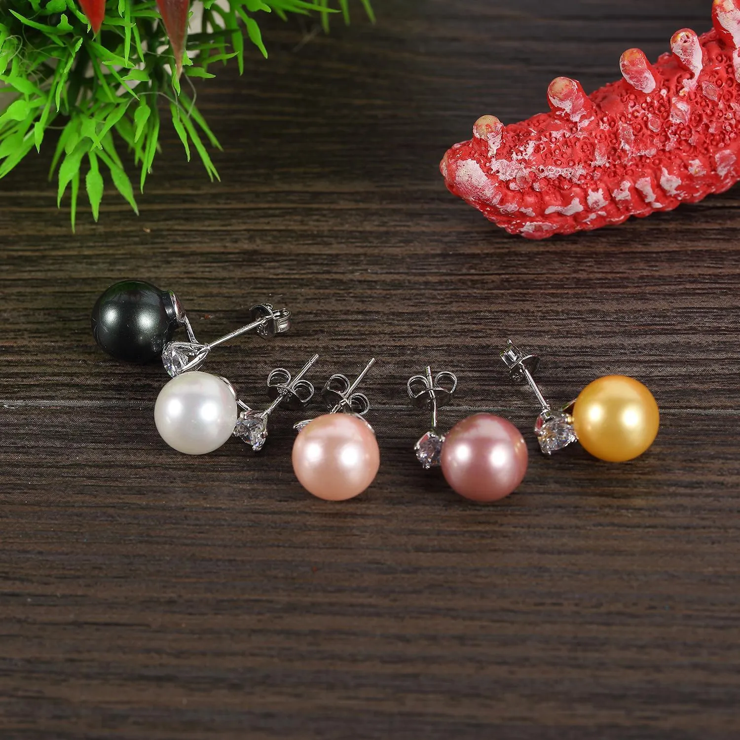 Pink/Silver Stud Pearl Earrings PSE004