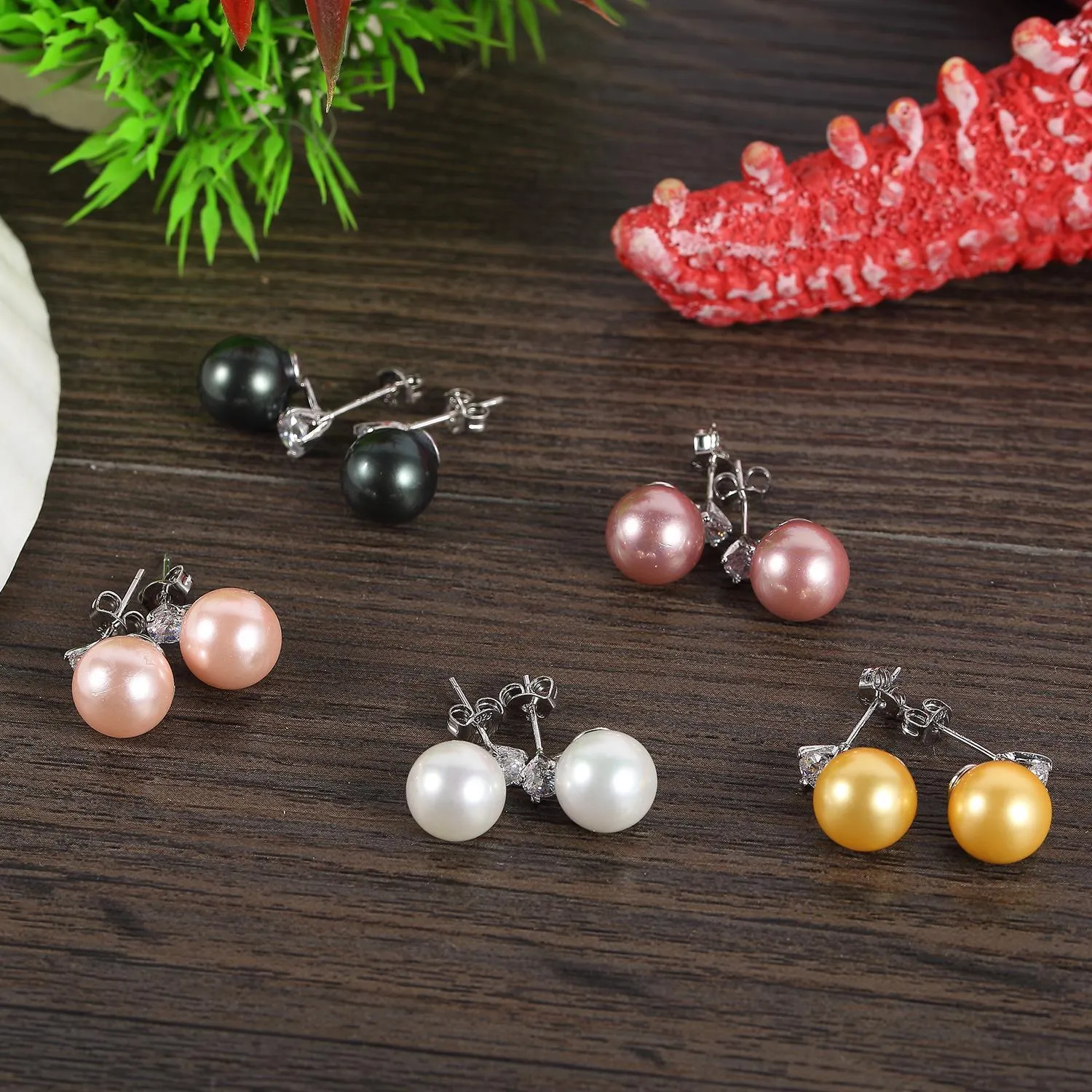 Pink/Silver Stud Pearl Earrings PSE004