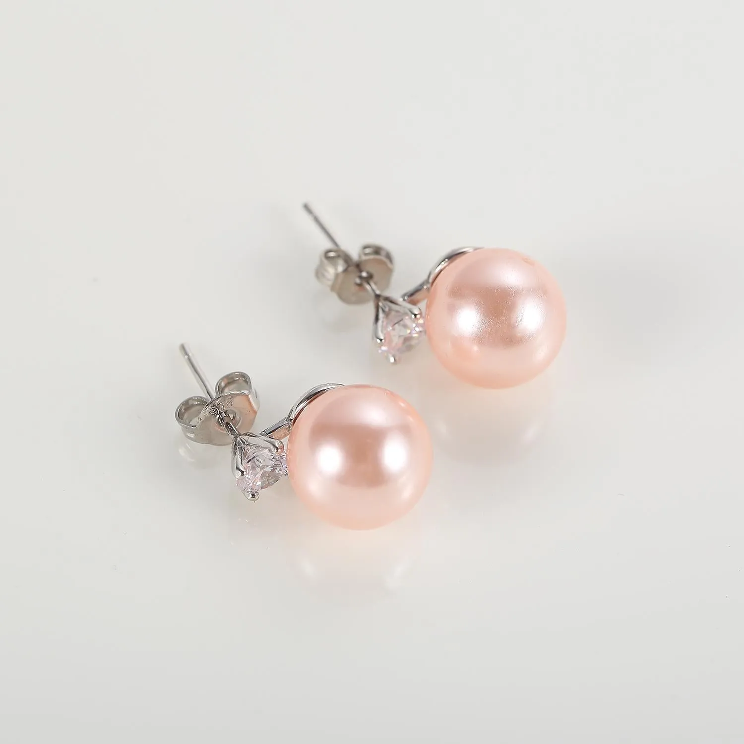 Pink/Silver Stud Pearl Earrings PSE004