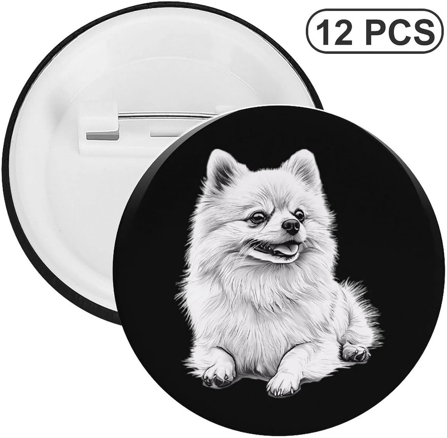 Pomeranian Dog Brooch Pins Fashion Tin Plate Badge Pin Gifts Round